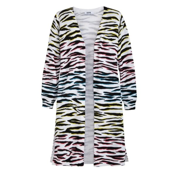 525 America Long Knit Sweater Duster Open Cardigan Animal Print Rainbow Neon NEW - Picture 2 of 10